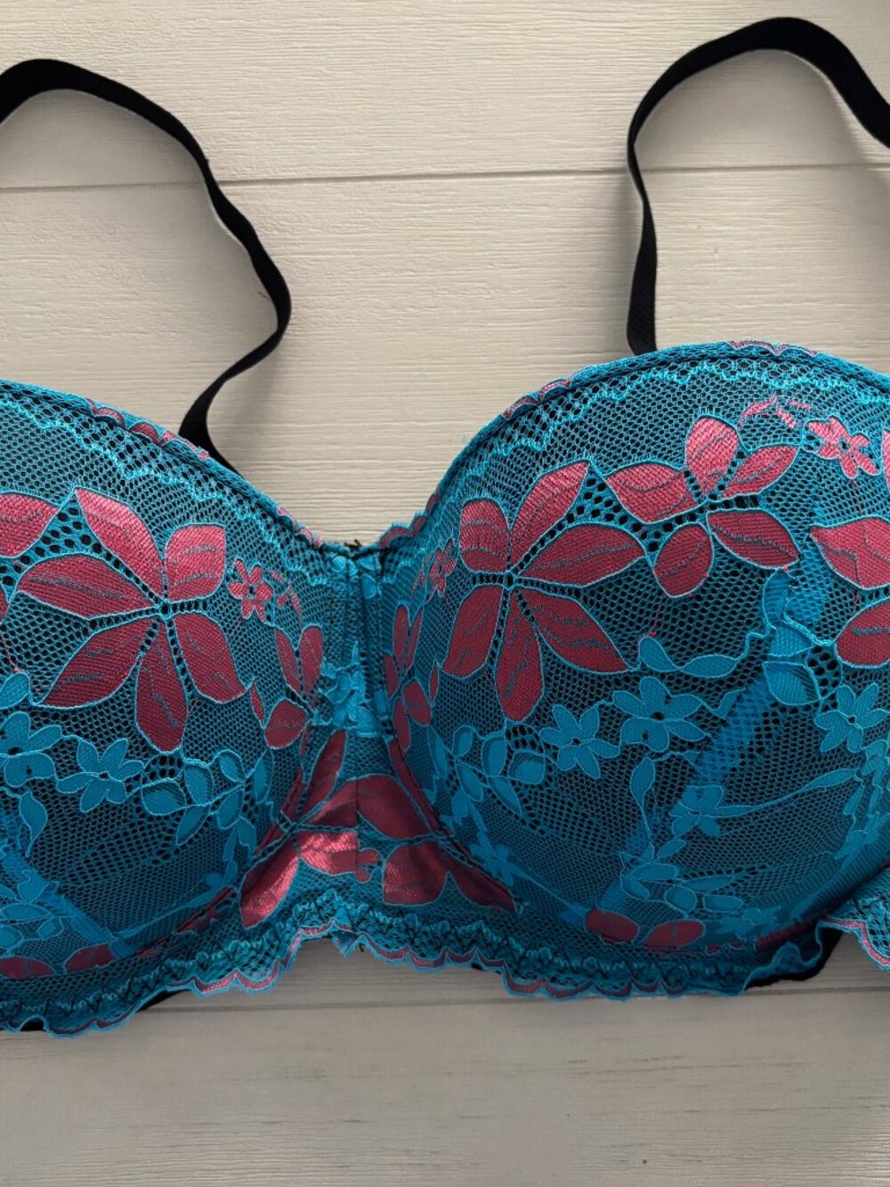 FeeFeesFabFindz 40D Floral PushUp Blue and Pink Balconette